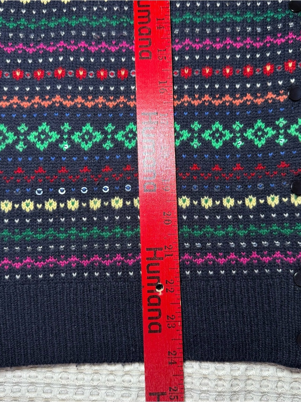 Talbots XL Nordic Fair Isle Button Cardigan Sweater Blue Wool Blend Cottagecore - Picture 5 of 7